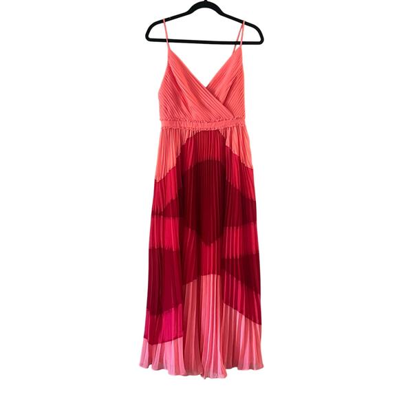 J.Crew Pleated Maxi Dress Pink Red V-Neck Spaghetti Strap Style AD090 Size 0 - Picture 1 of 7